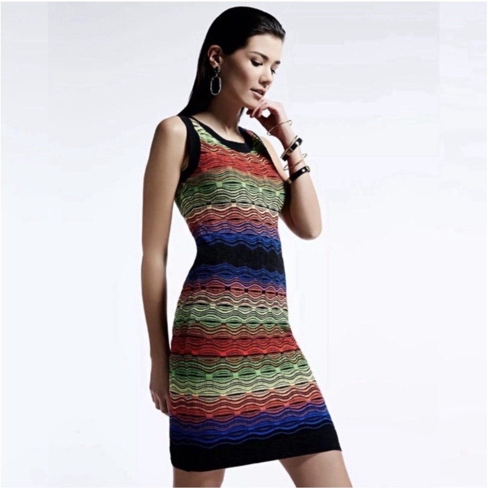 Missoni Crochet Ripple Knit Colorful Rainbow Color Block Dress Sz 40 US 4